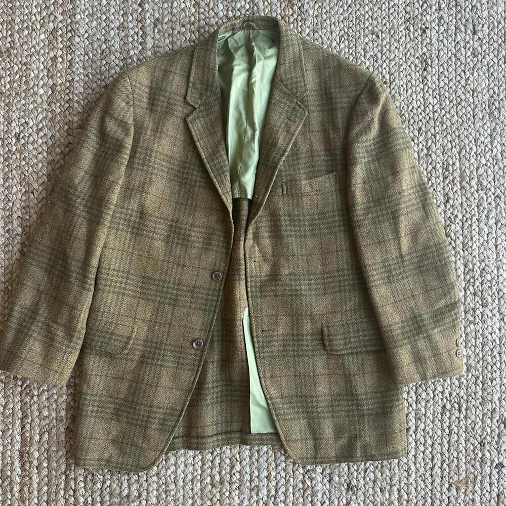 Vintage 1949 brown and green plaid wool blazer made in USA union made